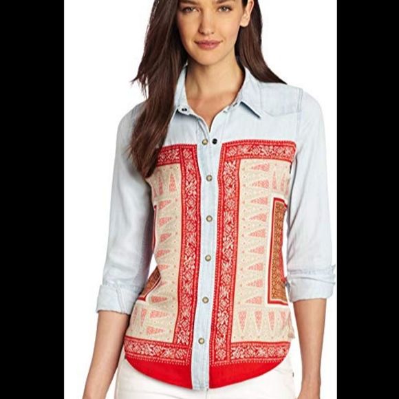 Lucky Brand Tops - Lucky Brand Dixie ScarfPrint Chambray Button Shirt